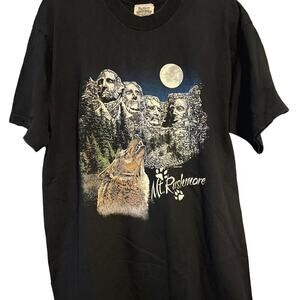 Vintage 90s Mount Rushmore and Wolf Howling Single Stitch Nature Shirt Adult XL